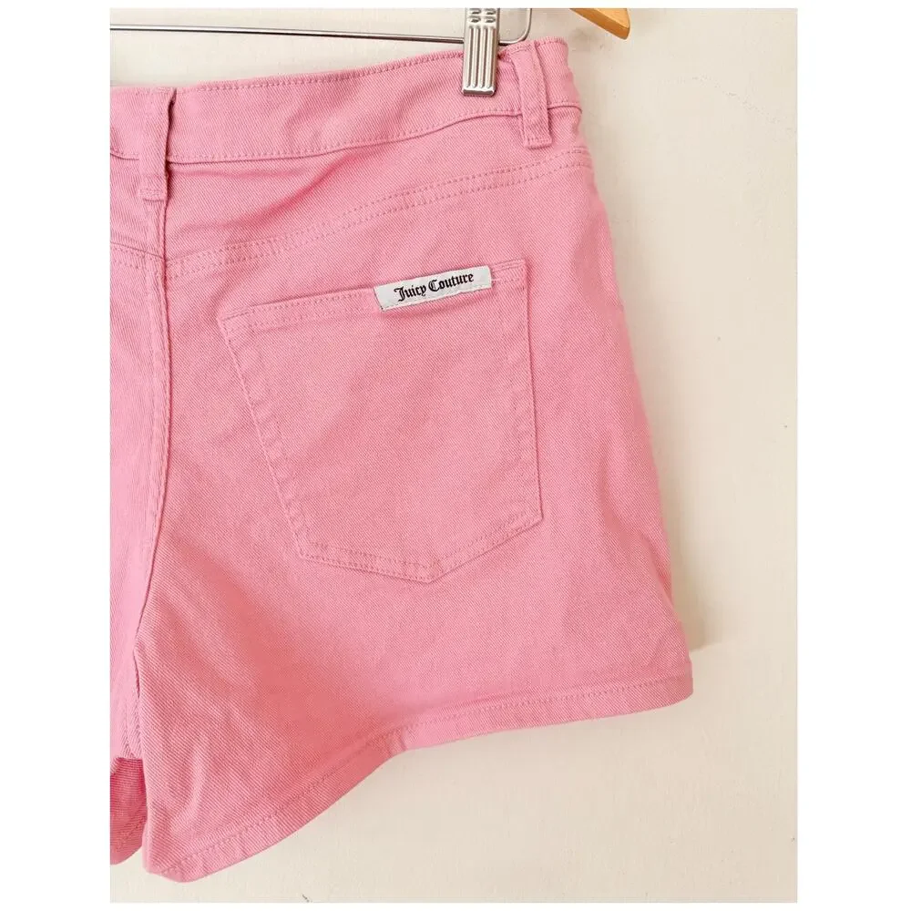 Juicy Couture Pink Denim Shorts‎ Size 10 High Rise Y2K Barbiecore Coquette